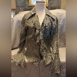 Newport News Animal Print Ruffle Blouse